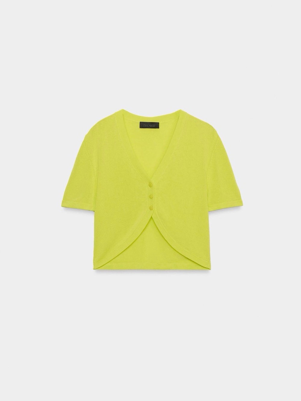 Zara Bright Lime V-Neck Short Sleeve Cropped Cardigan